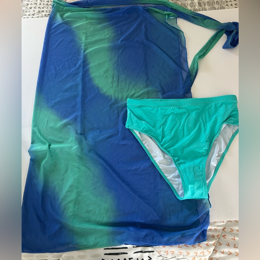 Turquoise swim bottoms size large with wrap